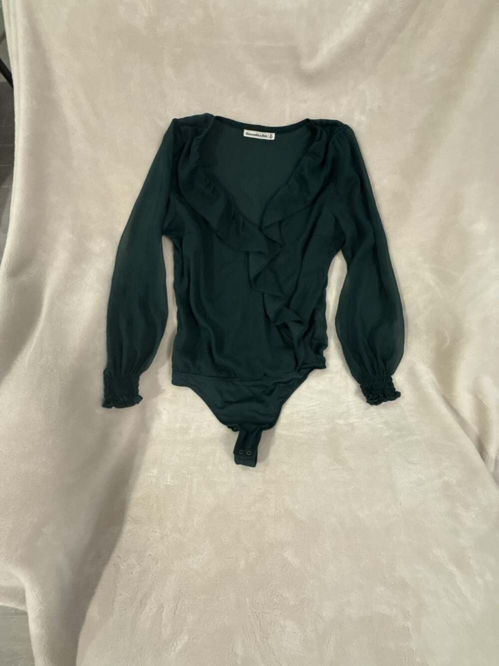Abercrombie & Fitch Ruffle Bodysuit Size M Green Long Sleeve